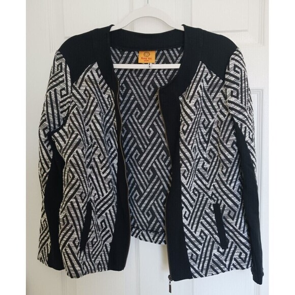 Ruby Rd Blazer Jacket Zip Long Sleeve Tribal Printed Black White 14 - Picture 3 of 5